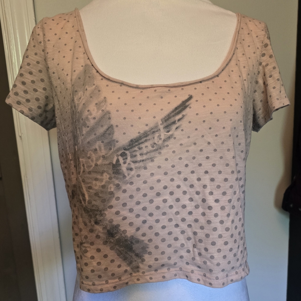 Coral Polka Dot Crop Top With Bird Detail